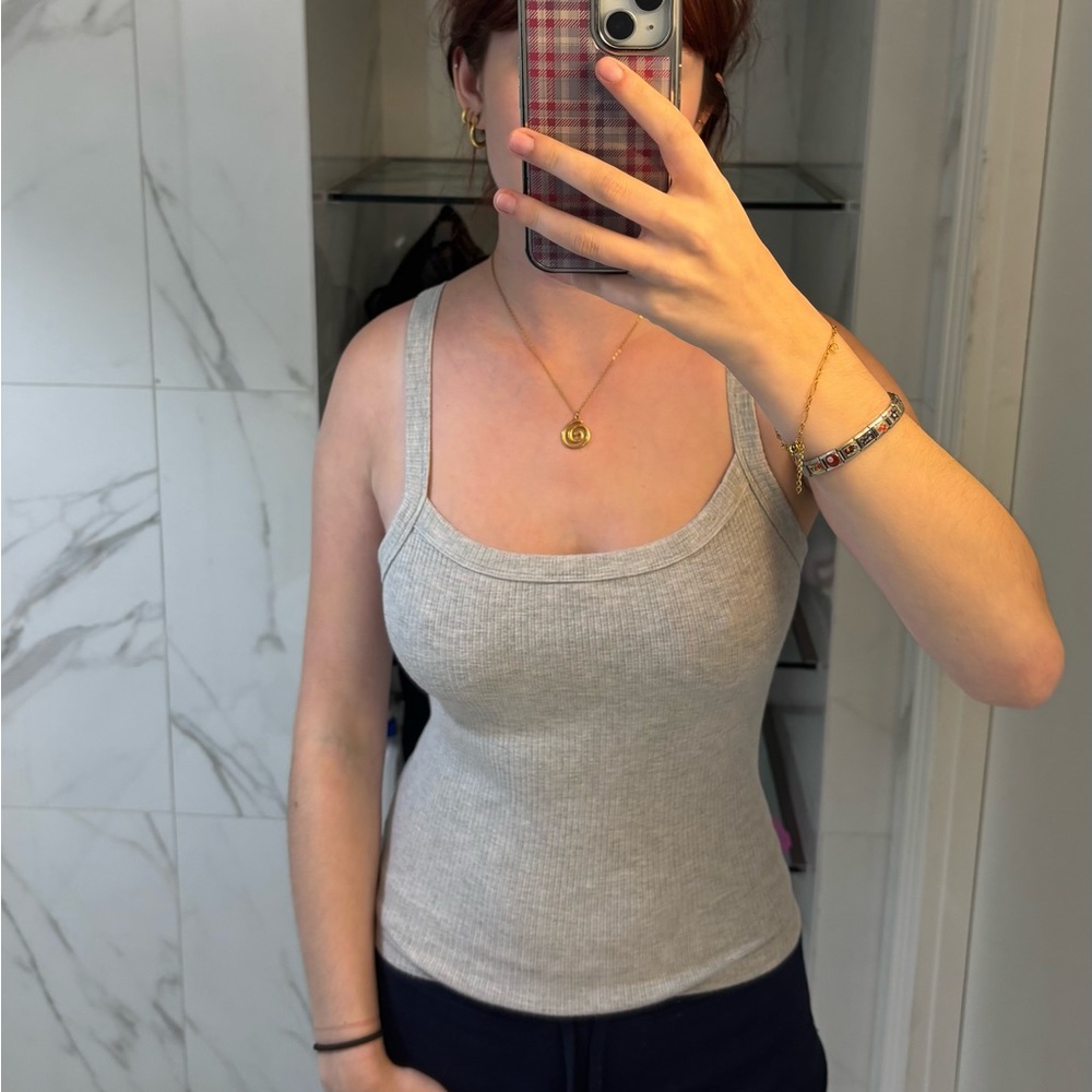 Garage Ribbed Scoop Tank Top - Light Gray